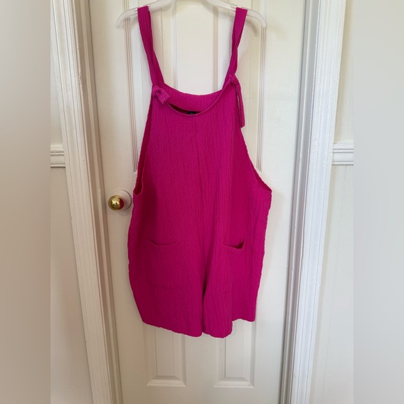 SHEIN Curve Hot Pink Romper with Tie Straps & Pockets — Size 1XL - Picture 1 of 2